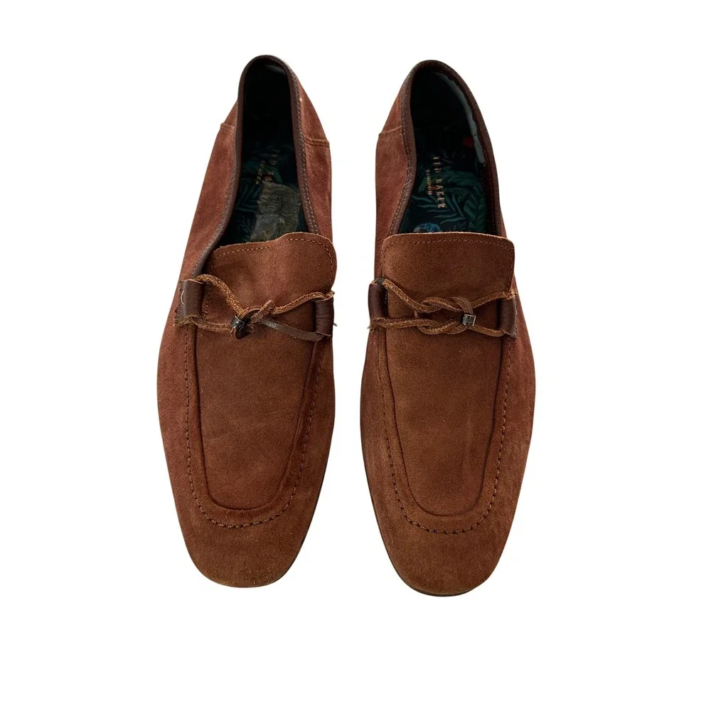 Ted Baker London Mens Brown Suede Loafers Knot Detail Slip‎ On Shoes Tan